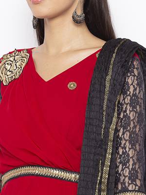 Red embroidered georgette salwar 4