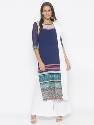 Dark-navy-blue abstract print crepe salwar 1