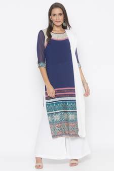 Dark-navy-blue abstract print crepe salwar