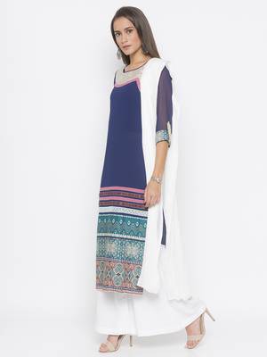 Dark-navy-blue abstract print crepe salwar 2