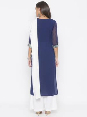Dark-navy-blue abstract print crepe salwar 3
