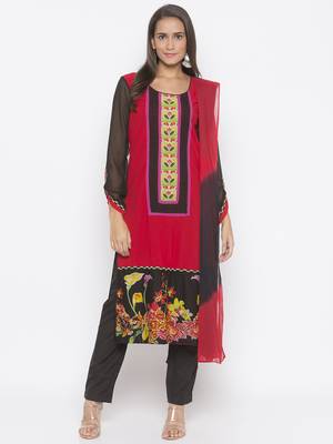 Red embroidered crepe salwar 1