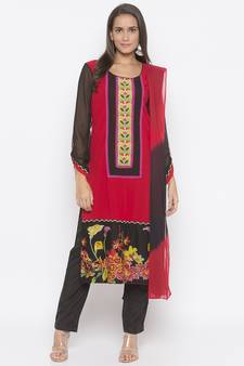 Red embroidered crepe salwar