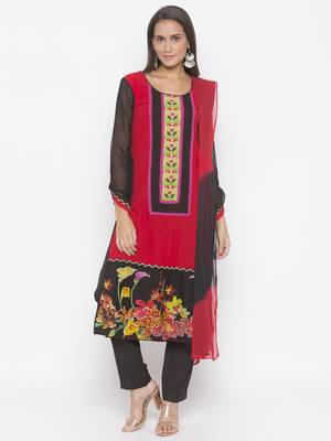 Red embroidered crepe salwar 2