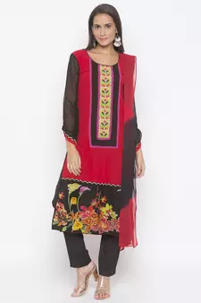 Red embroidered crepe salwar