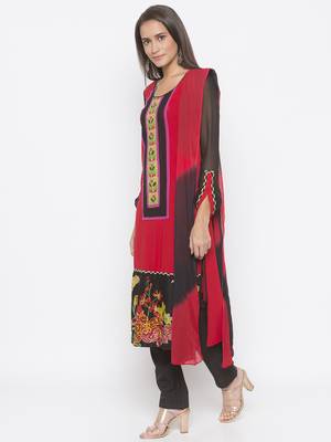 Red embroidered crepe salwar 3