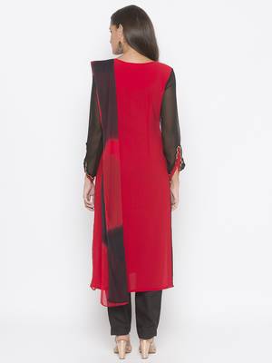Red embroidered crepe salwar 4