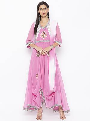Baby-pink embroidered georgette salwar 1