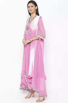 Baby-pink embroidered georgette salwar