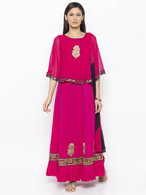 Pink embroidered crepe salwar 1