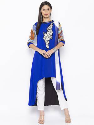 Dark-blue embroidered georgette salwar 1