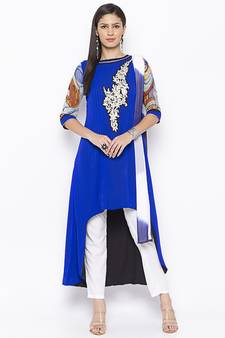 Dark-blue embroidered georgette salwar