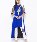 Dark-blue embroidered georgette salwar