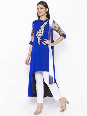 Dark-blue embroidered georgette salwar 2