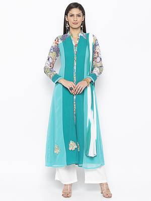 Green embroidered georgette salwar 1