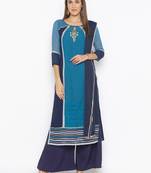 Dark-blue embroidered georgette salwar