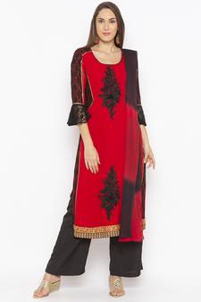 Red embroidered georgette salwar