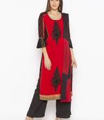 Red embroidered georgette salwar