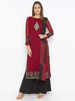 Maroon embroidered georgette salwar 1