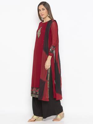 Maroon embroidered georgette salwar 2