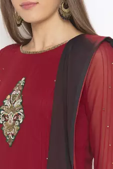 Maroon embroidered georgette salwar