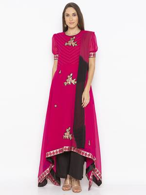 Pink embroidered georgette salwar 1