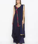 Dark-navy-blue embroidered cotton salwar