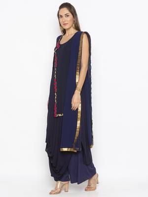 Dark-navy-blue embroidered cotton salwar 2