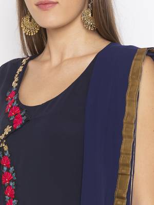Dark-navy-blue embroidered cotton salwar 4