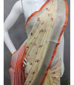 Handcrafted linen saree with small flower embroidery work
