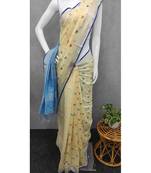 Handcrafted linen saree with small flower embroidery work