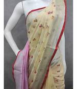 Handcrafted linen saree with small flower embroidery work