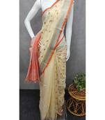 Handcrafted linen saree with small flower embroidery work