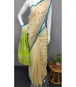 Handcrafted linen saree with small flower embroidery work