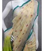Handcrafted linen saree with small flower embroidery work