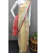 Handcrafted linen saree with small flower embroidery work