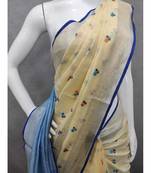 Handcrafted linen saree with small flower embroidery work
