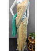 Handcrafted linen saree with small flower embroidery work