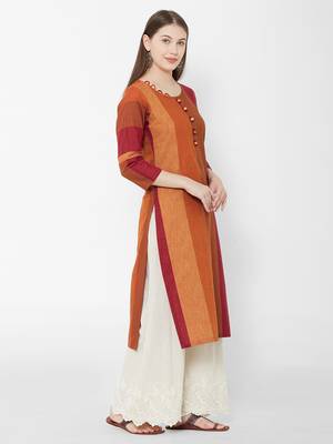 Os by Fourbuttons Women's Cotton Orange Kurta 3