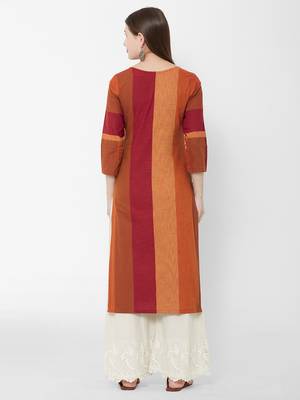 Os by Fourbuttons Women's Cotton Orange Kurta 4