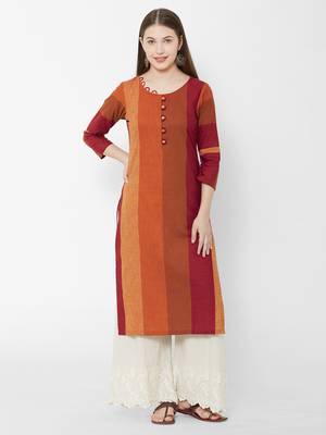 Os by Fourbuttons Women's Cotton Orange Kurta 5
