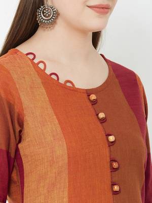 Os by Fourbuttons Women's Cotton Orange Kurta 6