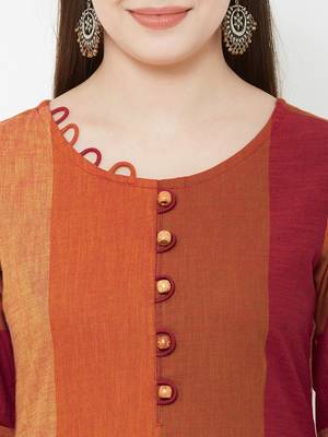 Os by Fourbuttons Women's Cotton Orange Kurta 7