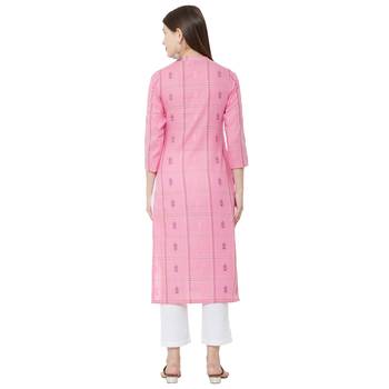 Os by Fourbuttons Women's Cotton Pink Kurta 4