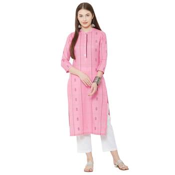 Os by Fourbuttons Women's Cotton Pink Kurta 5