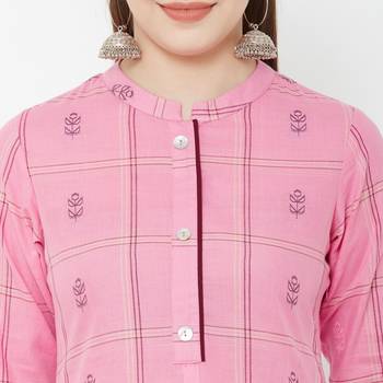 Os by Fourbuttons Women's Cotton Pink Kurta 7
