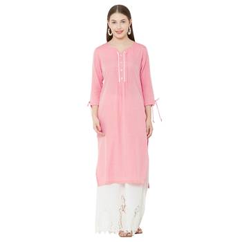 Os by Fourbuttons Women's Tencel Pink Kurta 1