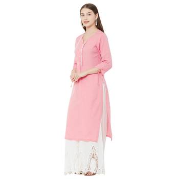 Os by Fourbuttons Women's Tencel Pink Kurta 2