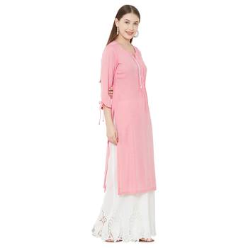 Os by Fourbuttons Women's Tencel Pink Kurta 3