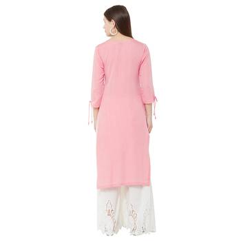 Os by Fourbuttons Women's Tencel Pink Kurta 4